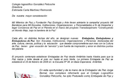 El Colegio Logosófico González Petcoche fue distinguido como Embajada de Paz